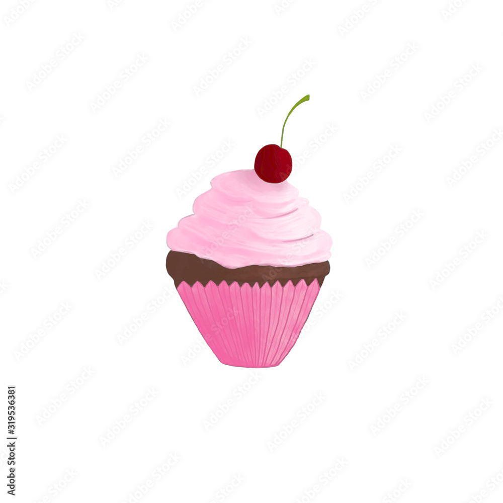 Illustrated cupcake on a white background. Illustrated cupcake on a white background.