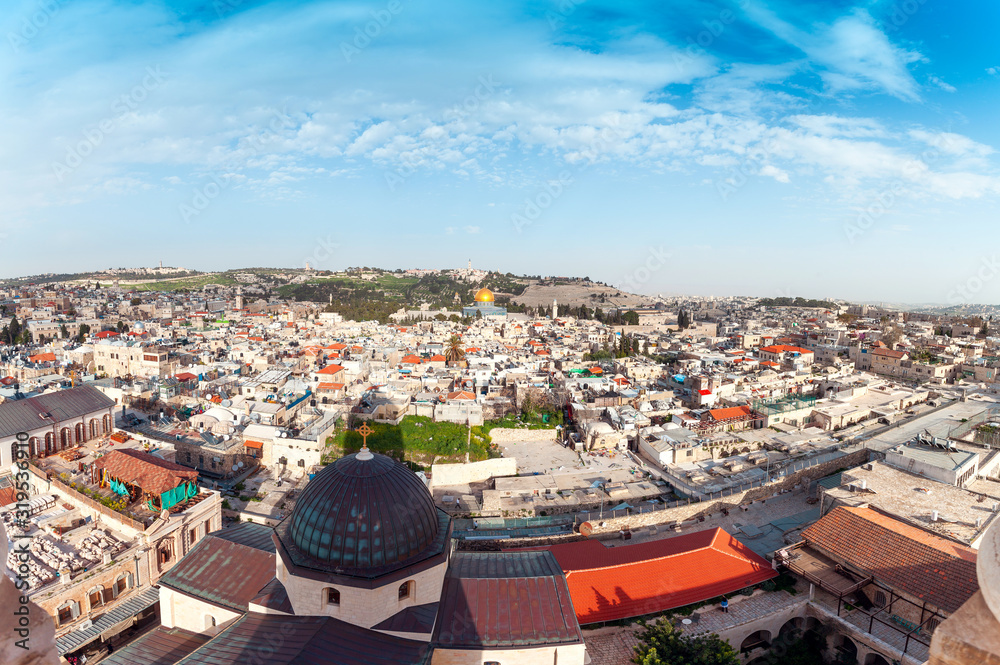 Aerial Panorama of the old city of Jerusalem, Israel
