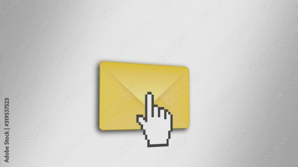 Mouse Cursor Clicking Envelope Open Mail Icon on Monitor Screen. Mouse Cursor Clicking Envelope Open Mail Icon on Monitor Screen.