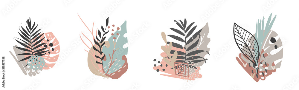 Fototapeta Hand drawn vector abstract tropical leaves background isolated on white. Vector