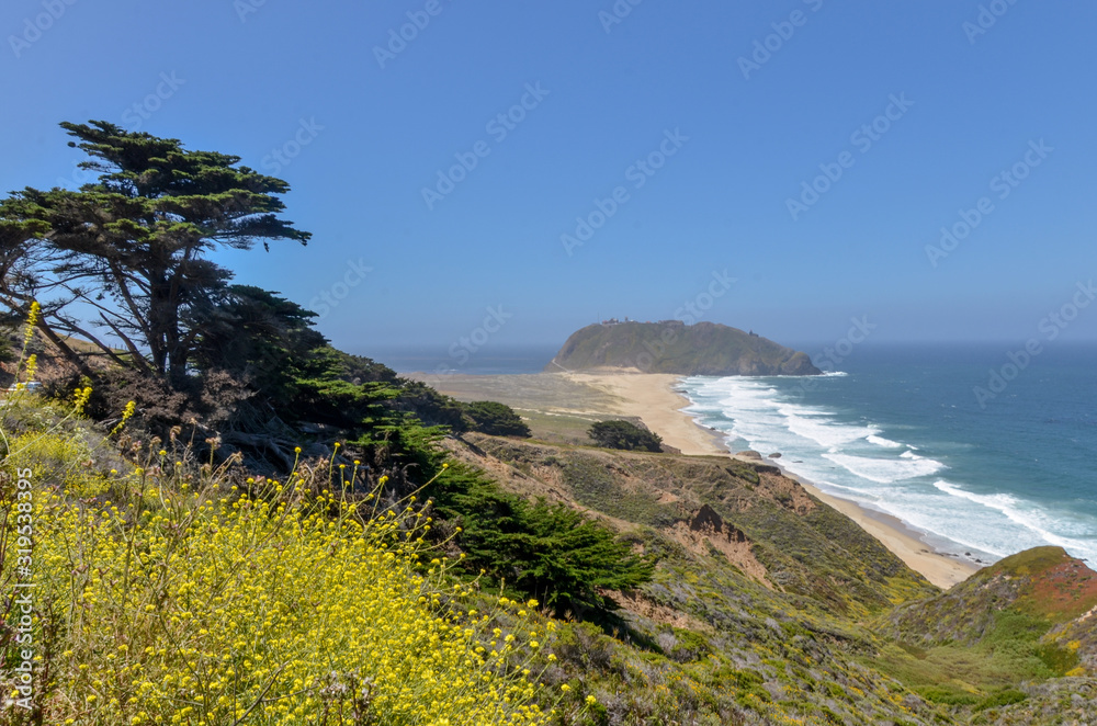 Big Sur coastline and Point Sur scenic view from Cabrillo Highway (Monterey County, California)