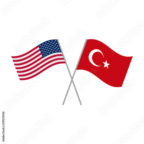 American and Turkey flags vector isolated on white