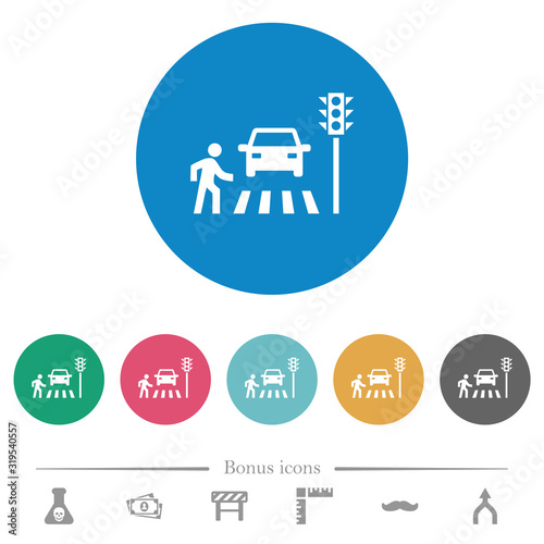 Pedestrian crossing flat round icons