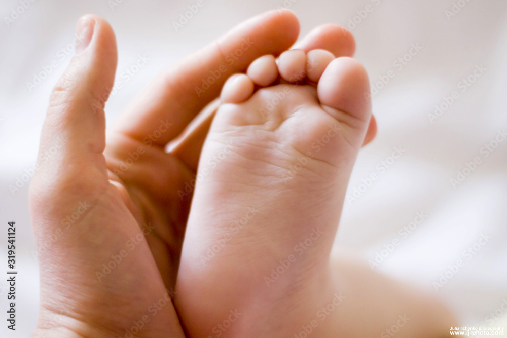 leg of a newborn in the hand of an adult leg of a newborn in the hand of an adult
