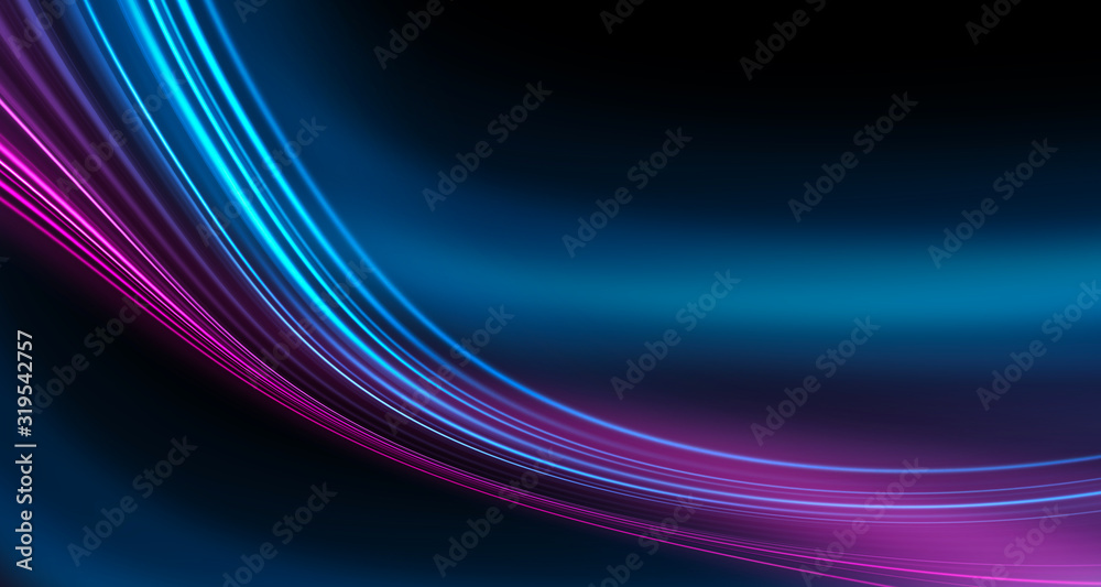 Dark background, blue and pink neon lines. Symmetric reflection of geometric shapes. Dark background, blue and pink neon lines. Symmetric reflection of geometric shapes.
