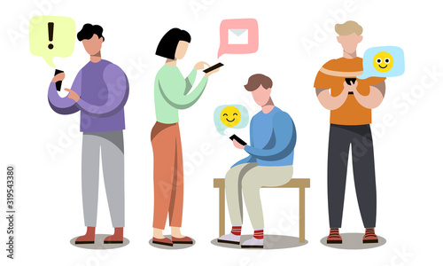 Women and men texting messages on smartphones vector illustration