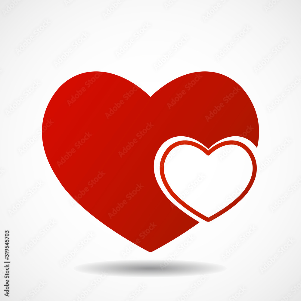 Big red Valentine heart isolated on white background. Vector symbol