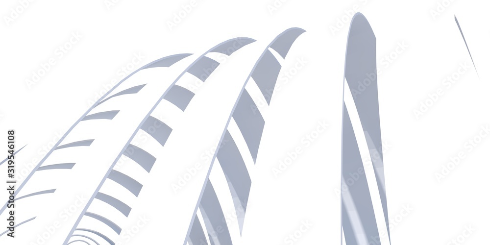 Fototapeta premium Abstract white object from arched curved stripes on white background 3d render