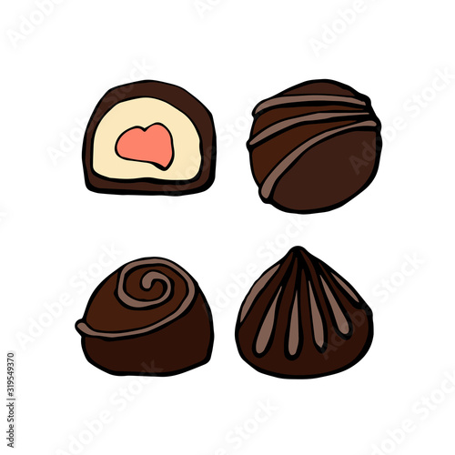 Chocolate candies collections vector illustration bonbon isolated on white background.