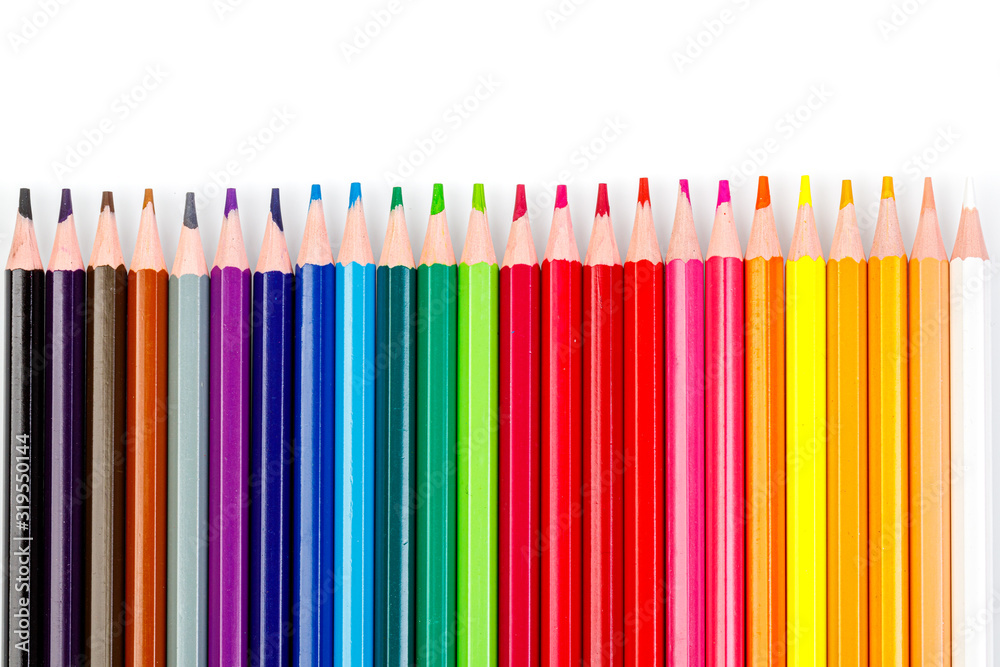 macro multicolored pencils on a white background macro multicolored pencils on a white background
