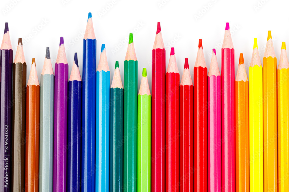 macro multicolored pencils on a white background macro multicolored pencils on a white background