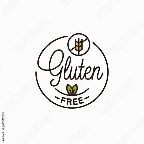 Gluten free logo. Round linear of gluten wheat