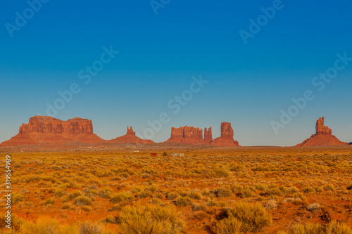 Panoramic pictures of rock formations in the evening sun in the Monument Valley National Park in winter