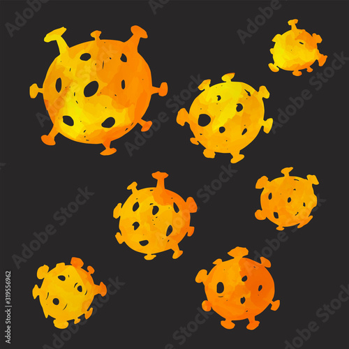 Coronaviridae. Bright illustrations set in color