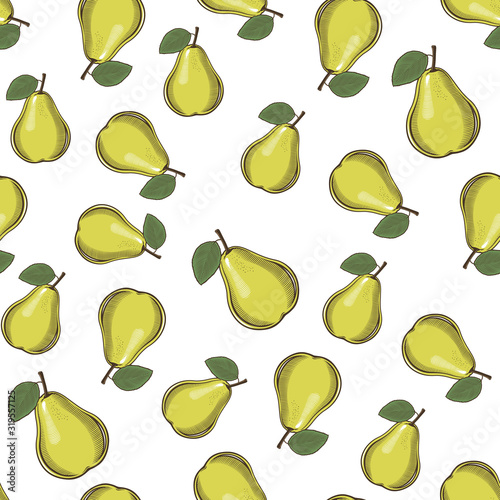 Colored seamless pattern with pears in vintage style