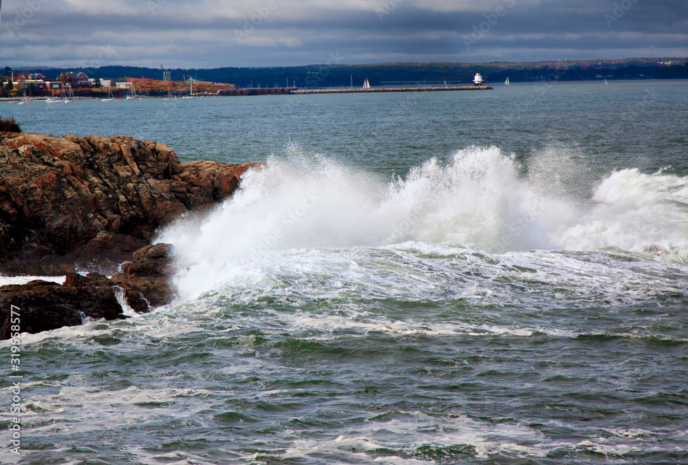 waves crashing on the rocks