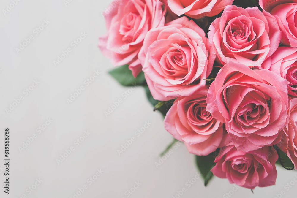 Beautiful bouquet of fresh pink roses in full bloom on white background, close up. Beautiful bouquet of fresh pink roses in full bloom on white background, close up.