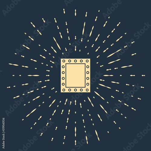 Beige Makeup mirror with lights icon isolated on blue background. Abstract circle random dots. Vector Illustration