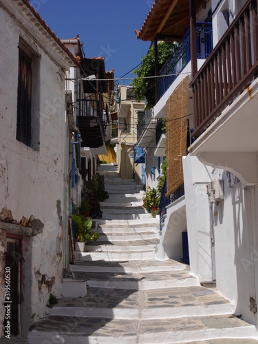 Walk through the streets of the old town of Skopelos, Greece