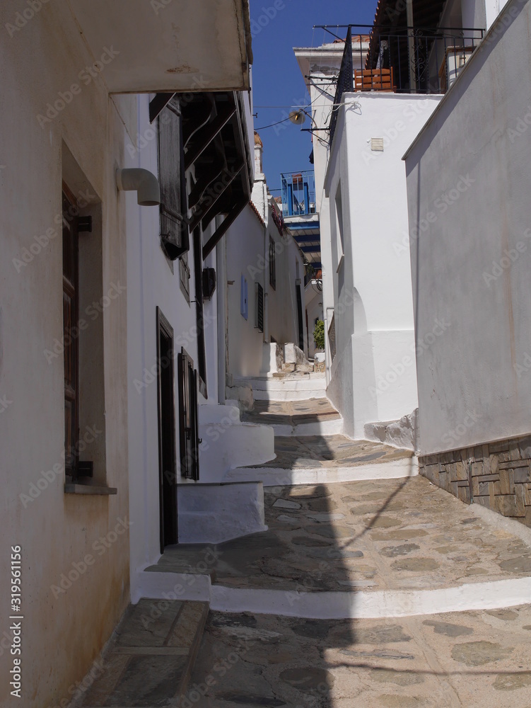 Walk through the streets of the old town of Skopelos, Greece