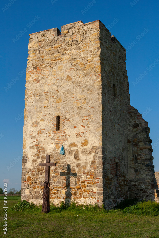 The medieval stumpy tower of Soltszentimre in Hungary