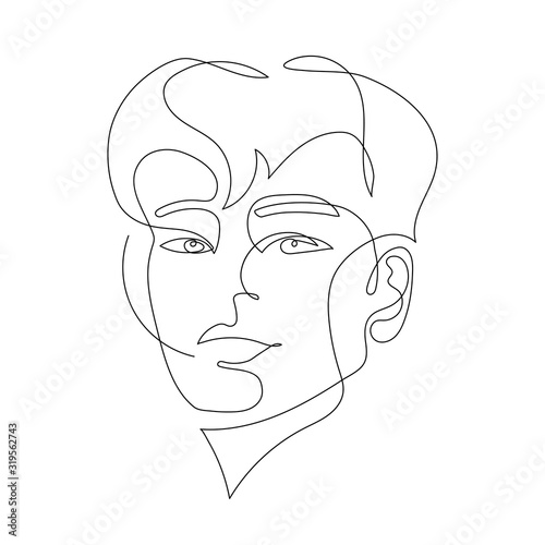 Continuous one line drawing. Abstract portrait of young man asian appearance in minimalist modern style. K-pop idols. Korean Wave. Visual Kei