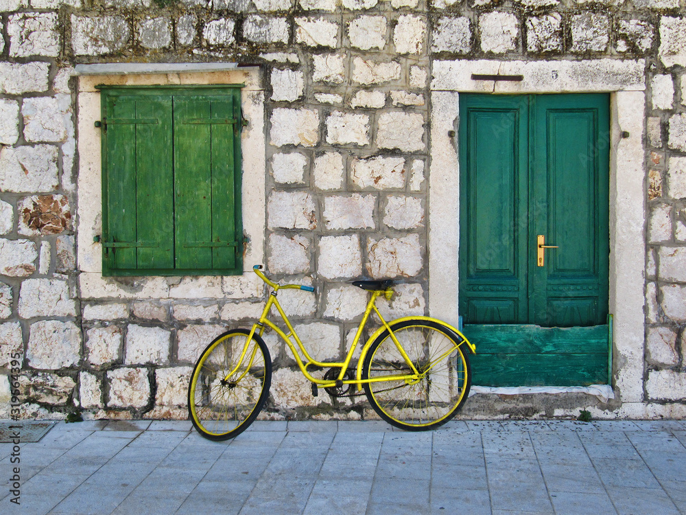 Bike outside a Building in Stari Grad on the Island Hvar in Croatia