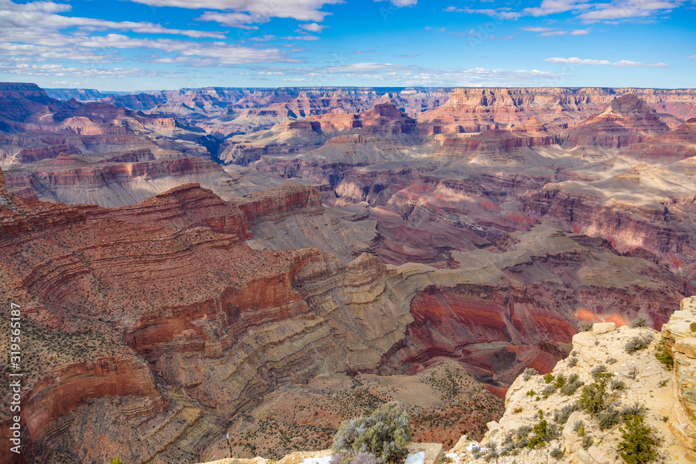 Panoramic view from south cliff of Grand Canyon in winter