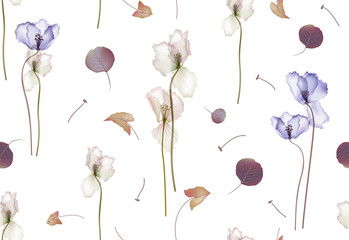 Papier peint photo Pastel patrons Fleurs printanières champêtres fond blanc  © Oscar Ghost