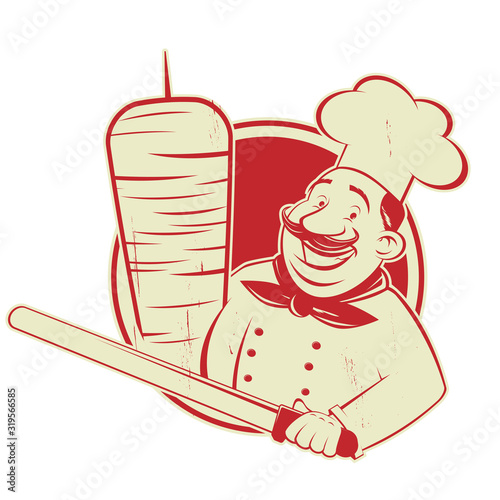 funny cartoon doner logo illustration in vintage style