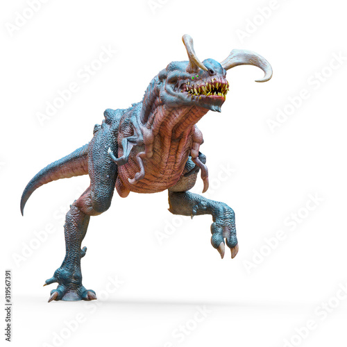Fototapeta Naklejka Na Ścianę i Meble -  alien dinosaur is walking along in a white background