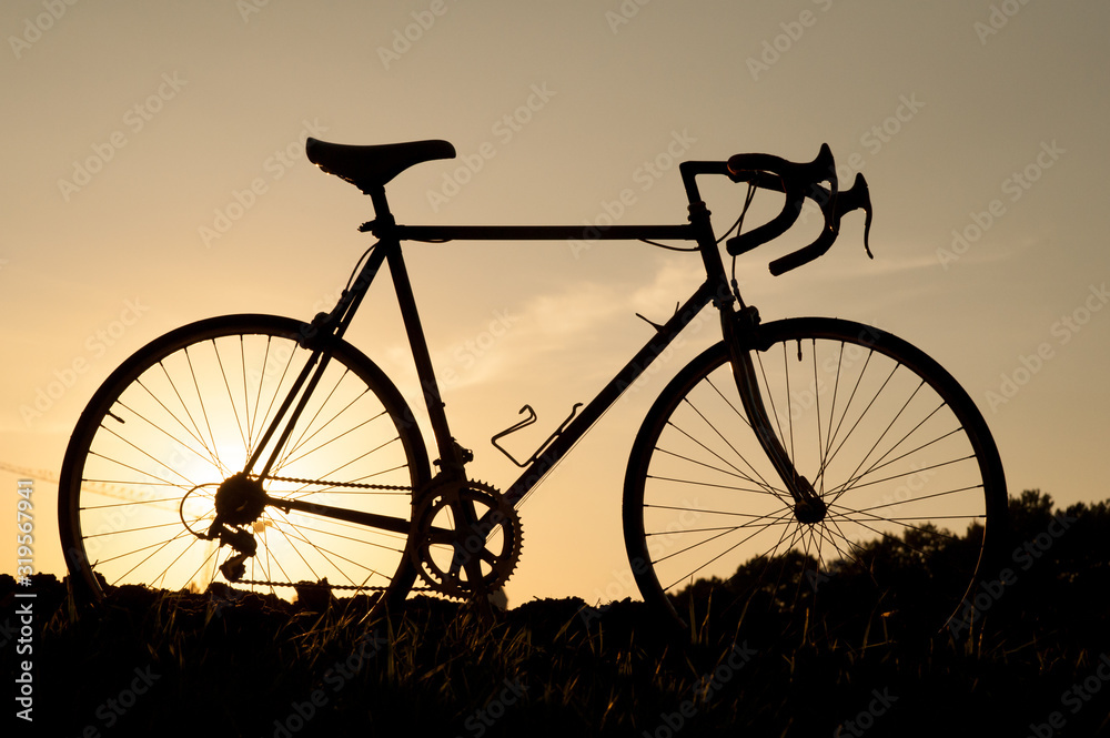 Bicycle silhouette in front of summer sky