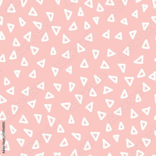 Seamless pattern geometric triangle shapes. Hand drawn pink and white vector background doodle scribble. Repeating texture for fabric  packaging  banners  surface pattern design
