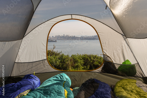 San Francisco Skyline through a Tent in Angel Island