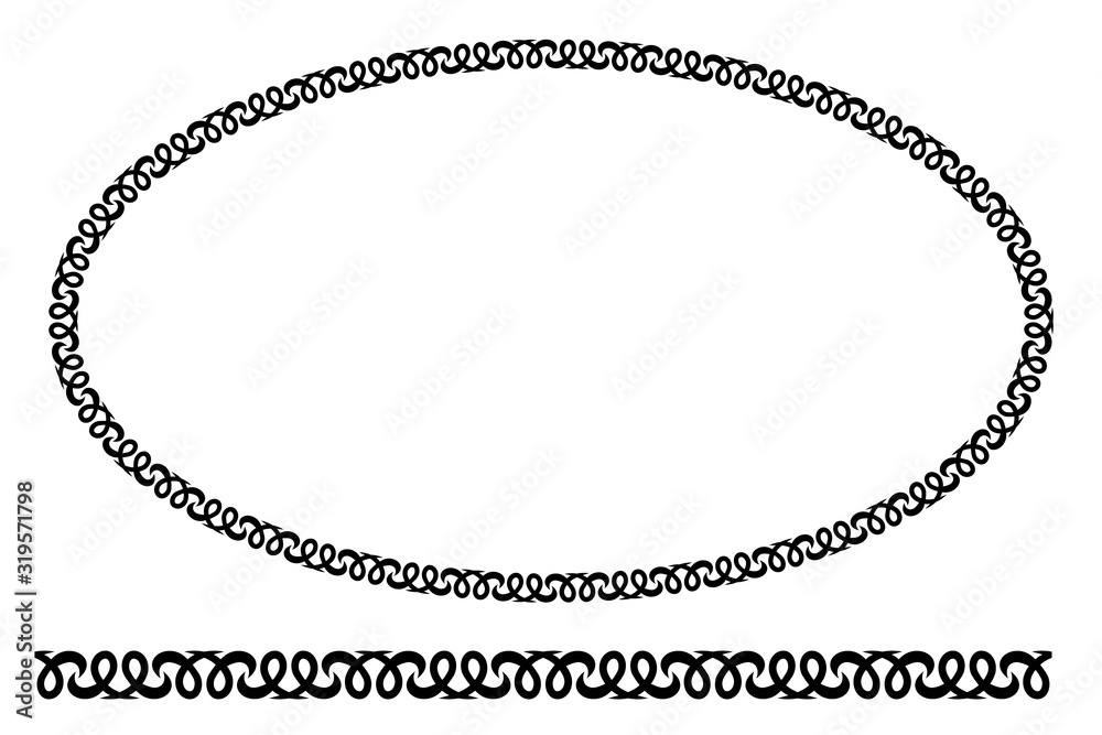Vector Black Rounded Corner Oval Floral Frame, Isolated On White Vector Black Rounded Corner Oval Floral Frame, Isolated On White