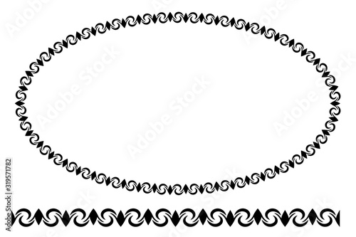 Vector Black Rounded Corner Oval Floral Frame, Isolated On White