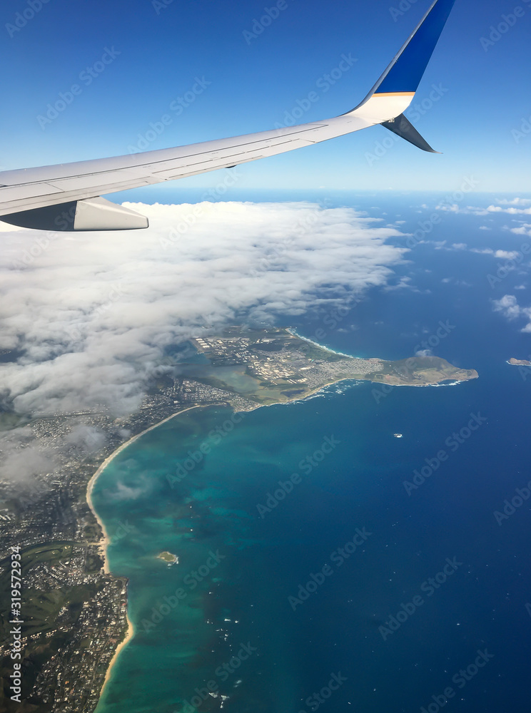 View of Oahu from an approaching Airplane