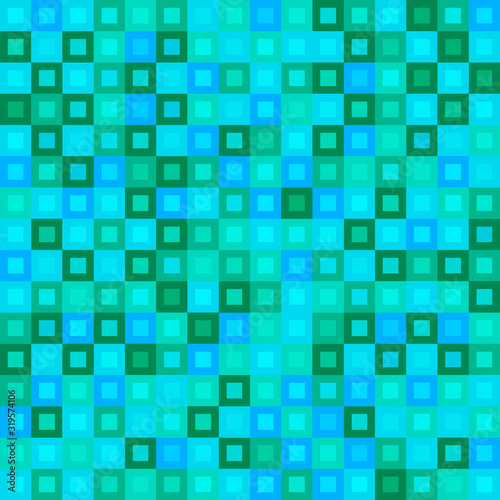 Strict mosaic of light blue intersecting squares and dark blocks.
