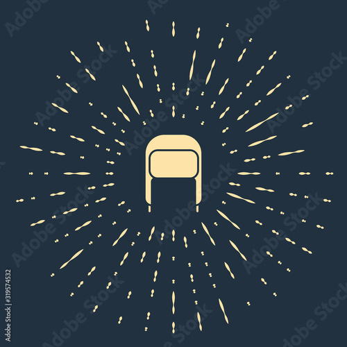Beige Winter hat with ear flaps icon isolated on blue background. Abstract circle random dots. Vector Illustration