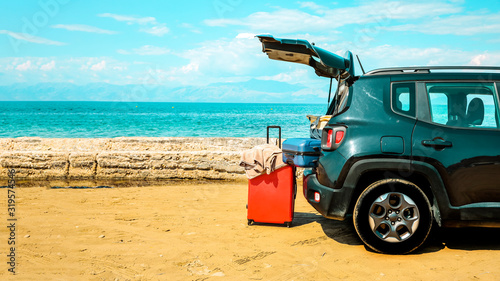 Summer car on beach and free space for your decoration 