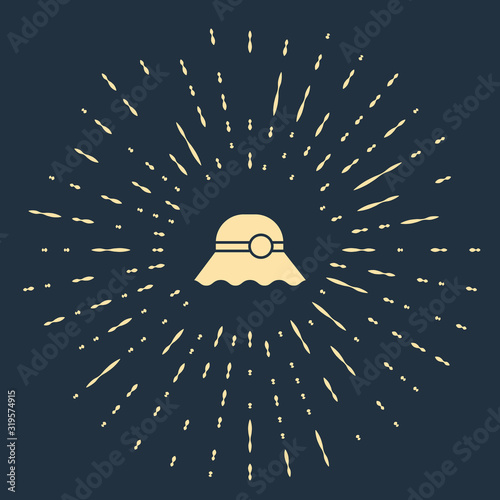 Beige Elegant women hat icon isolated on blue background. Abstract circle random dots. Vector Illustration