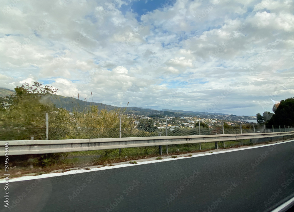 View from the italian highway at the city of Sanremo in background