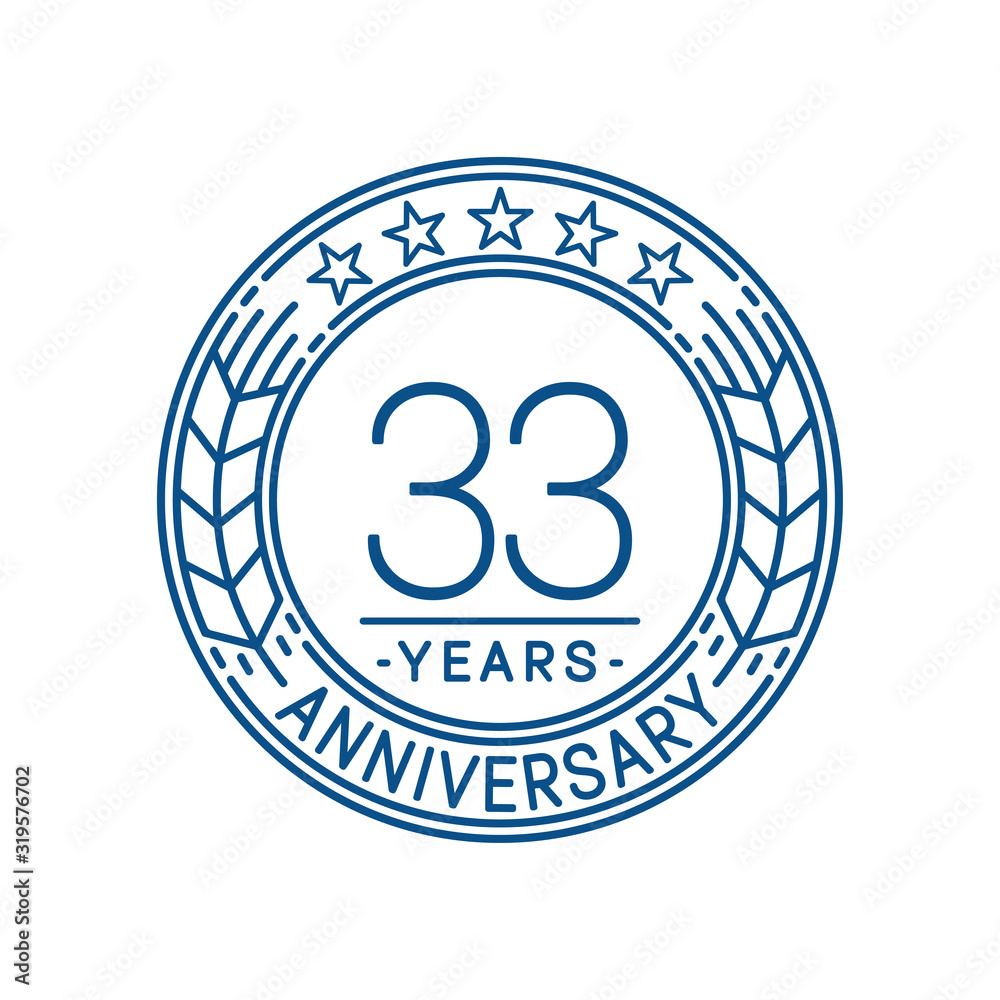 33 years anniversary celebration logo template. Line art vector and illustration.