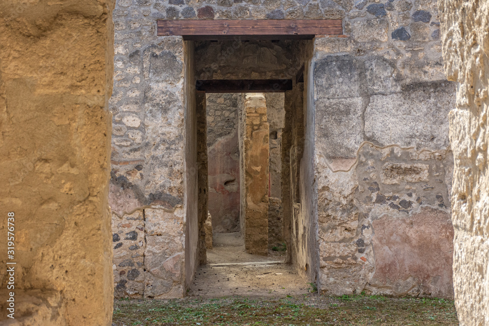 Italy, Pompeii, archaeological area, remains of the city buried by the eruption of ashes and rocks of Vesuvius in 79. Italy, Pompeii, archaeological area, remains of the city buried by the eruption of ashes and rocks of Vesuvius in 79.