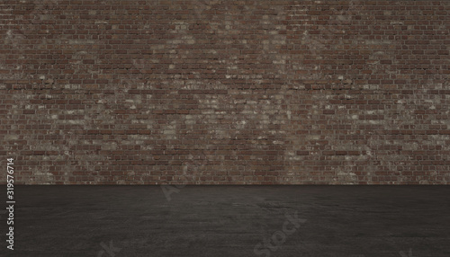 Empty old red brick stone wall. 3d render.