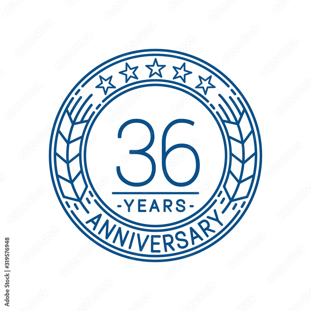 36 years anniversary celebration logo template. Line art vector and illustration.