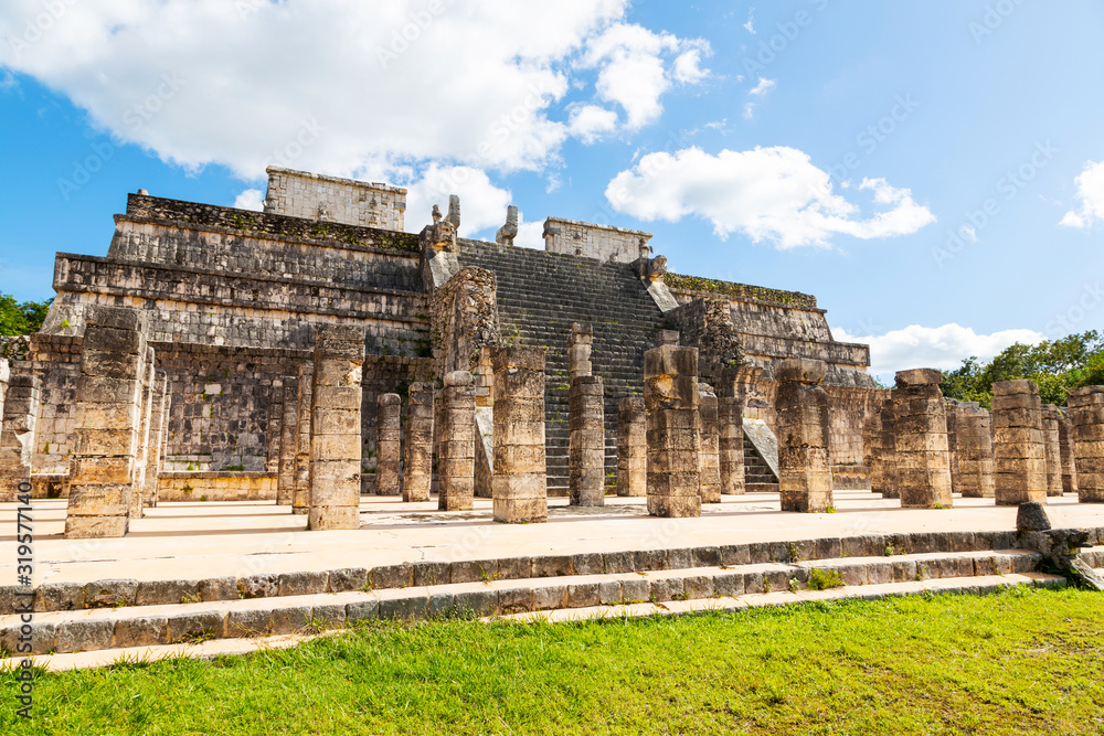 Ancient Ruins of Temple of Warriors at Chichen Itza, Mexico