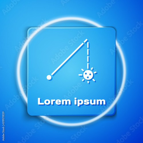 White Medieval chained mace ball icon isolated on blue background. Medieval weapon. Blue square button. Vector Illustration