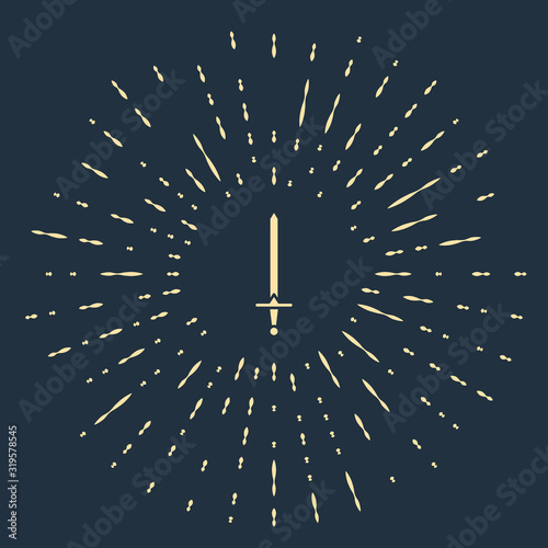 Beige Medieval sword icon isolated on blue background. Medieval weapon. Abstract circle random dots. Vector Illustration