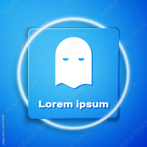 White Executioner mask icon isolated on blue background. Hangman, torturer, executor, tormentor, butcher, headsman icon. Blue square button. Vector Illustration
